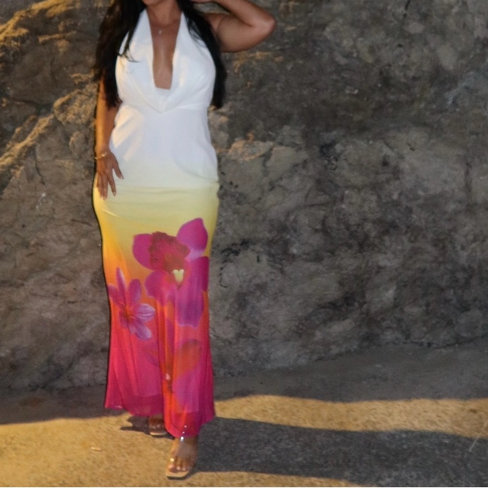 Vibrant Floral Ombre Maxi Dress